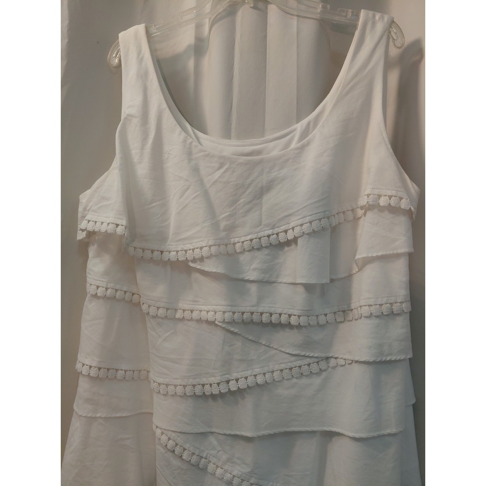 Vintage White Dress sz 18 Unique Tiered Ruffle Layering With Tassels - Picture 2 of 13